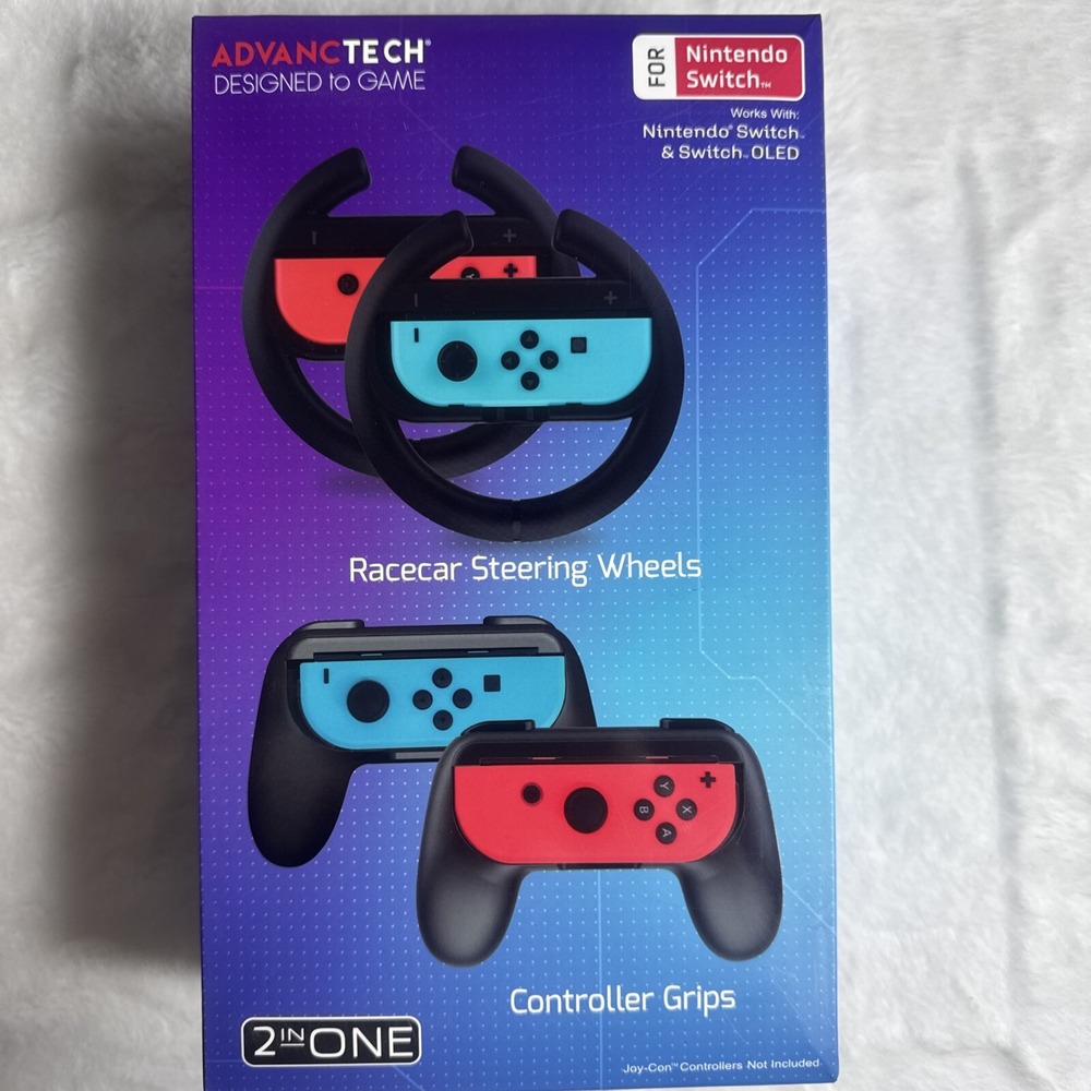 Advanctech Nintendo Switch 2-in-1 Racing Wheels & Controller Grips 4pc Set